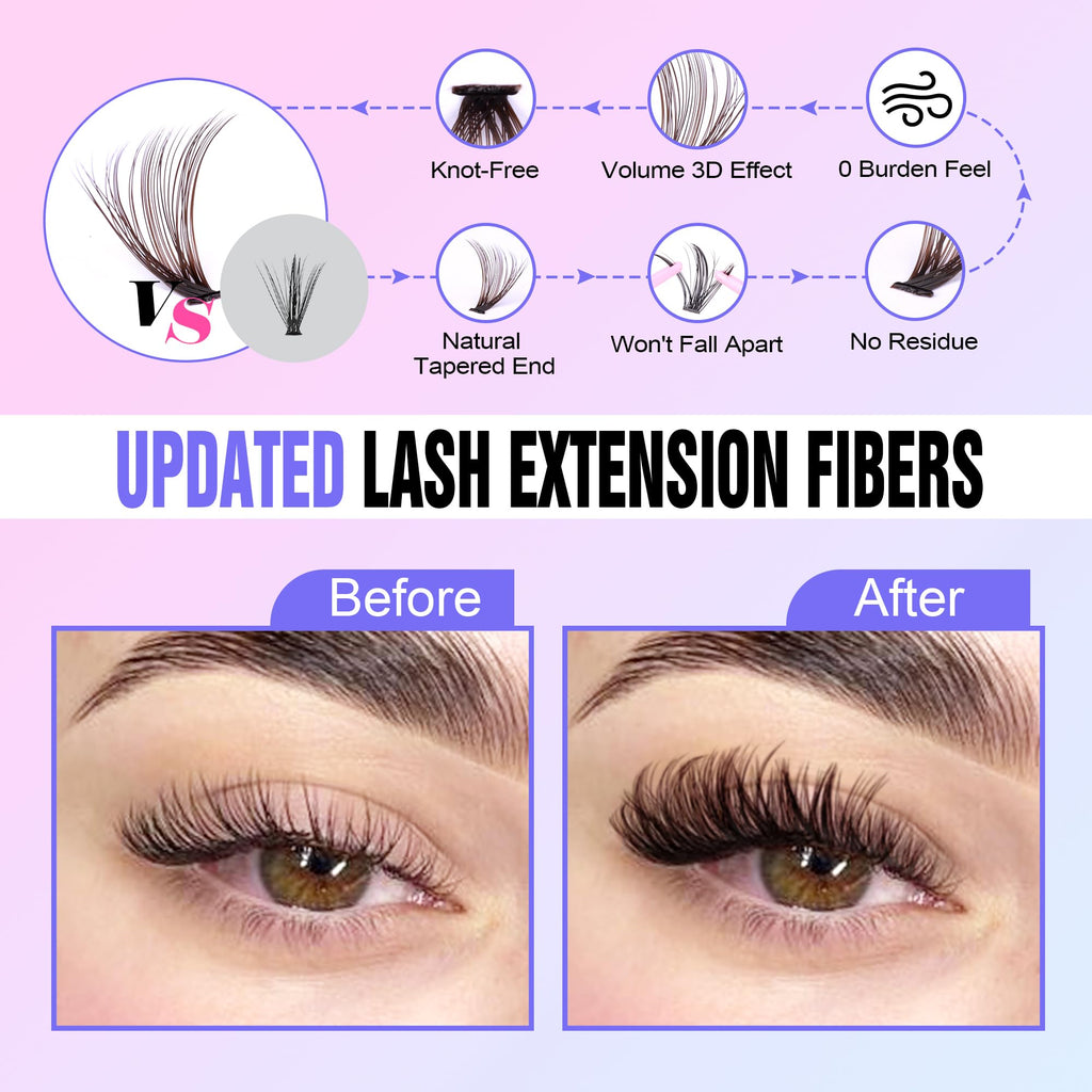 Pawotence Lash Extension Kit DIY 280pcs Brown 40D 9-16mm – At-Home Lashes with Bond & Seal