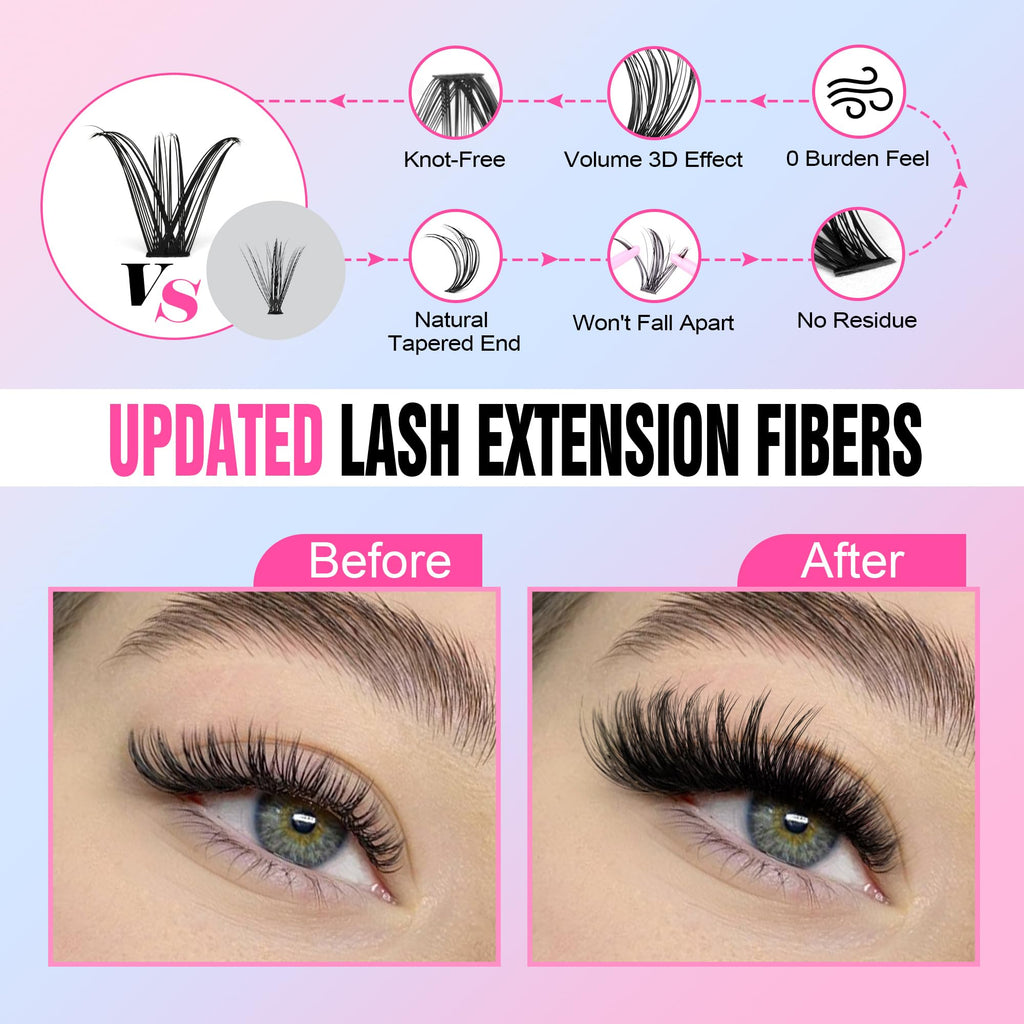 Pawotence Lash Extension Kit DIY 40D 12-18mm – 280 Clusters, Bond & Seal, Tweezers