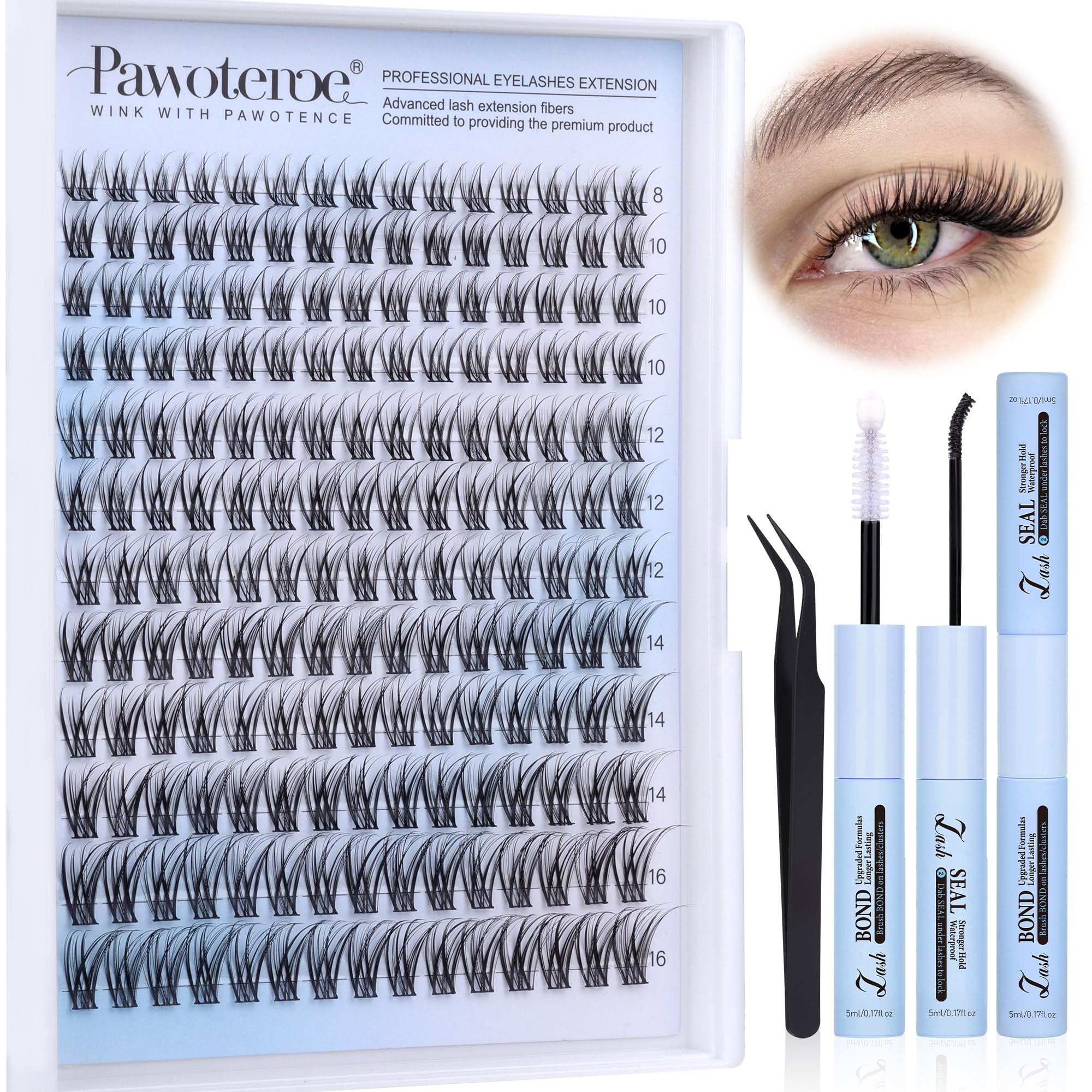 Pawotence Lash Clusters Kit – DIY 180pc Wispy Lashes (8-16mm)