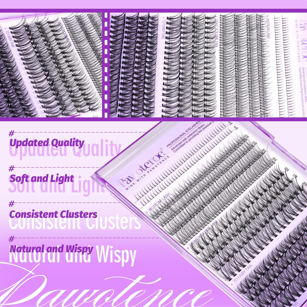 Pawotence Lash Extension Kit – DIY Lash Clusters (4 Styles) with Bond & Seal + Applicator