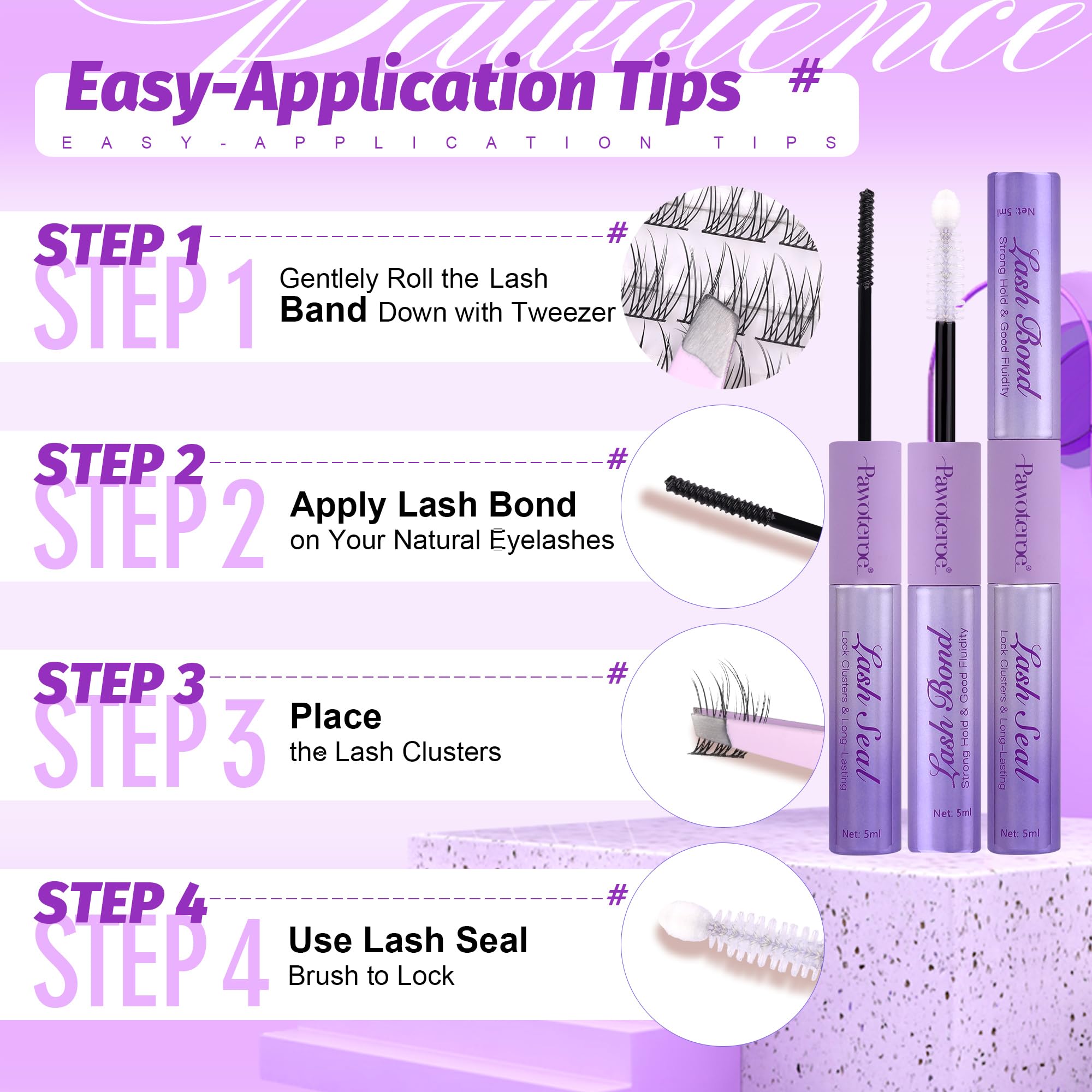 Pawotence Lash Extension Kit – DIY Lash Clusters (4 Styles) with Bond & Seal + Applicator