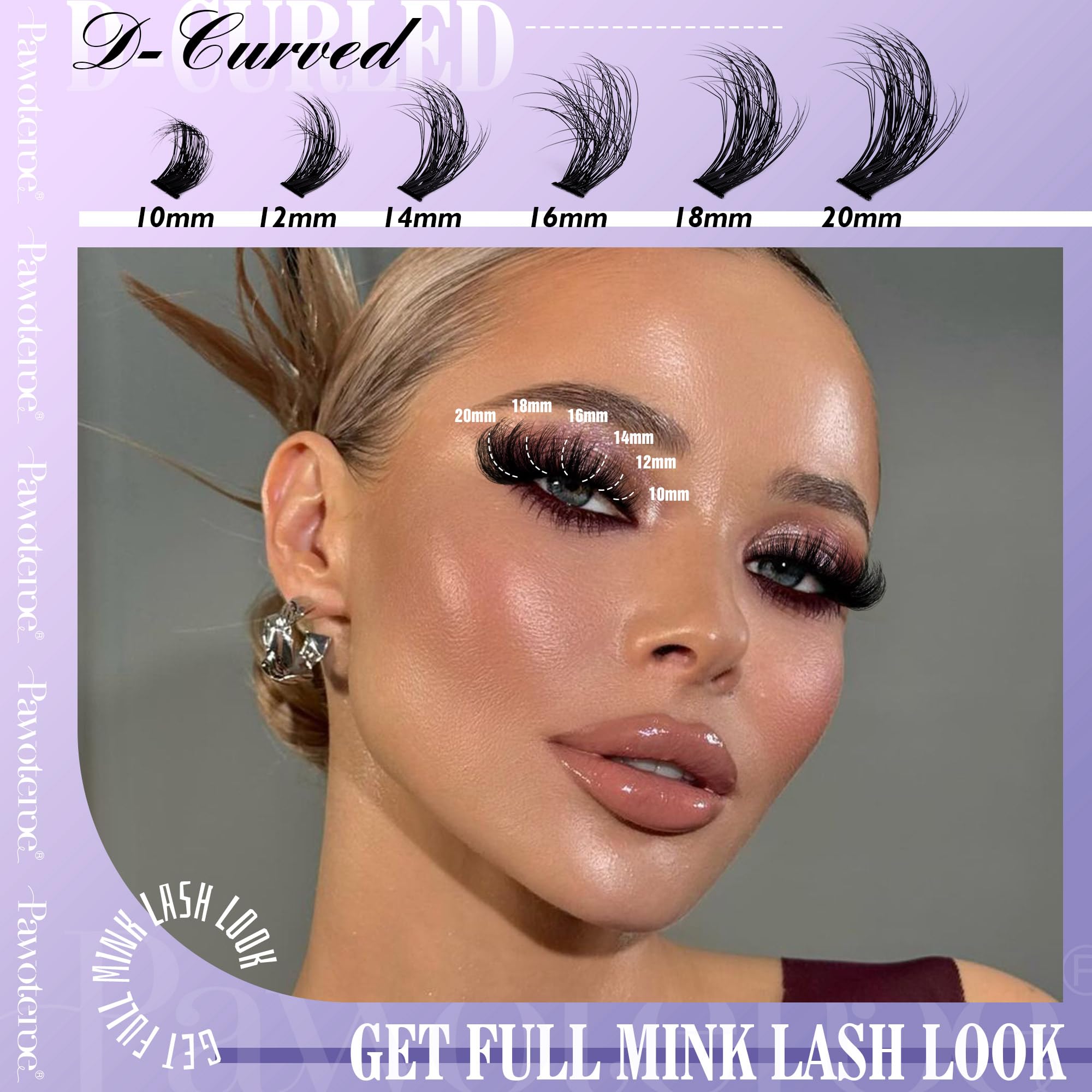Pawotence Lash Extension Kit 80D Mink Clusters (10-20mm) – DIY Lash Kit with Bond & Seal and Tweezers