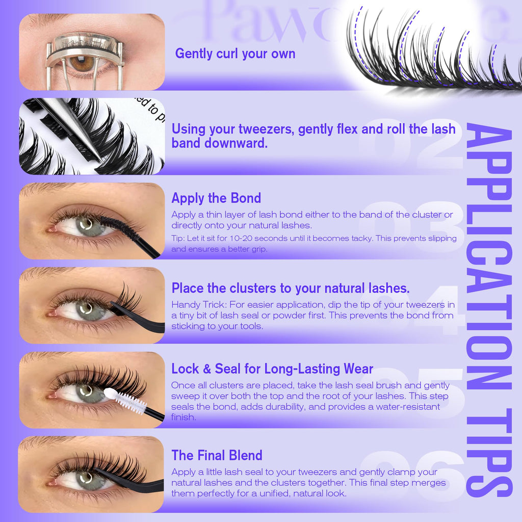 Pawotence Misha Lash Clusters Kit 10-18mm | 144pcs Wet Look Lashes + Bond & Seal