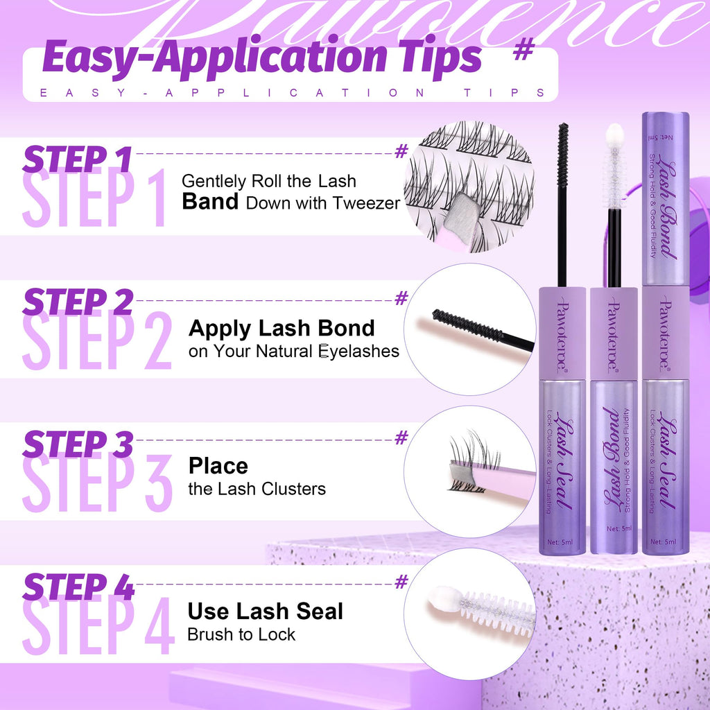 Pawotence Wispy Lash Clusters Kit – 180pcs DIY Cat Eye Extensions with Bond & Seal