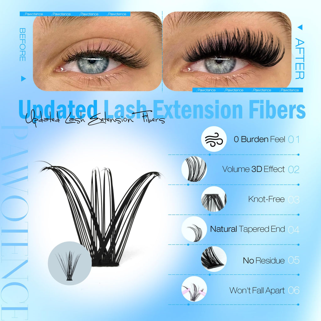 Pawotence Lash Clusters Kit 40D-60D | DIY 10-18mm Lash Extensions with Bond & Seal (280 pcs)