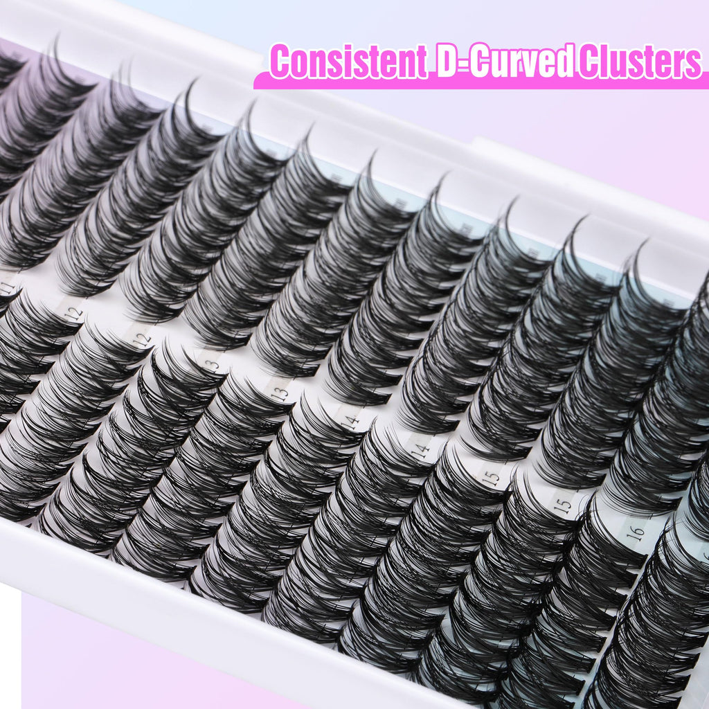 Pawotence Lash Clusters Kit — Cat Eye DIY Extensions 9-16mm (40D) with Bond, Seal & Tweezers