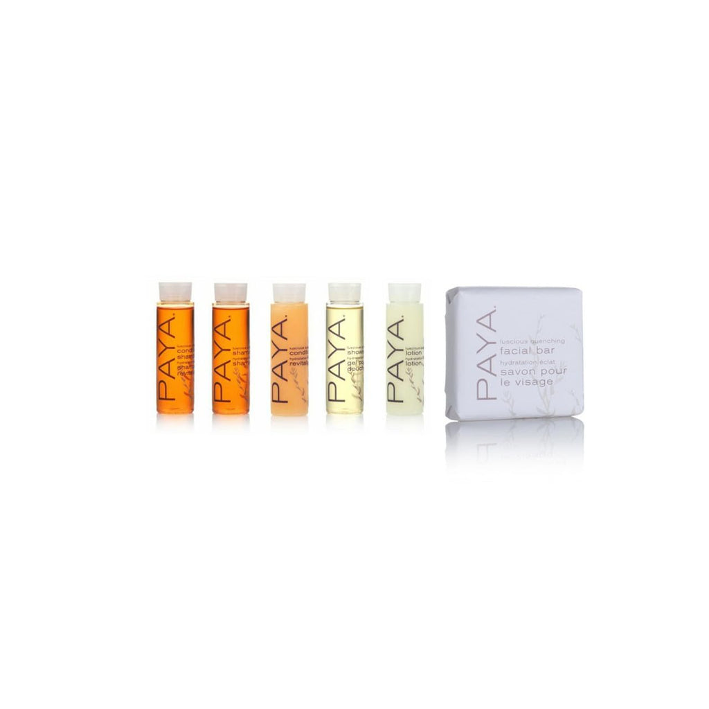 Paya Organics Travel Set – Shampoo, Conditioner, Shower Gel, Facial Bar, Bath Bar & Tote