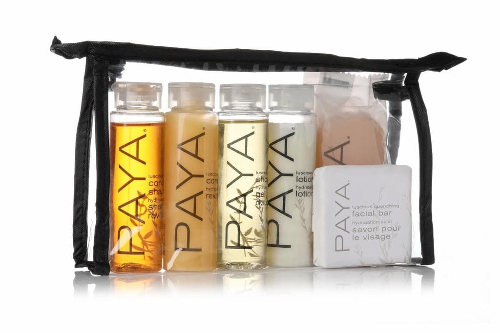 Paya Organics Travel Set – Shampoo, Conditioner, Shower Gel, Facial Bar, Bath Bar & Tote