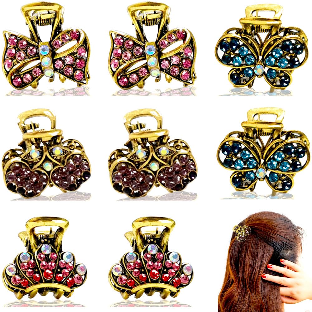 PBQOA Vintage Metal Hair Clips – Crystal Rhinestone Claw Barrette Set for Women
