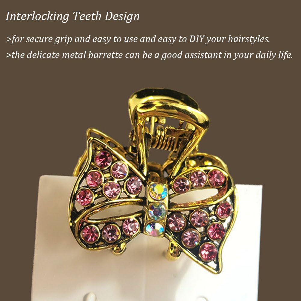 PBQOA Vintage Metal Hair Clips – Crystal Rhinestone Claw Barrette Set for Women