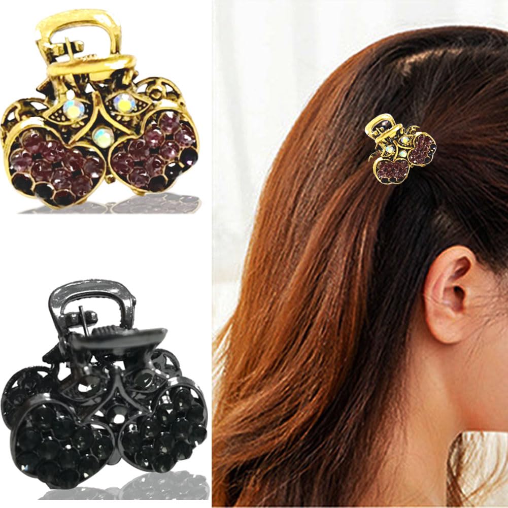 PBQOA Vintage Metal Hair Clips – Crystal Rhinestone Claw Barrette Set for Women