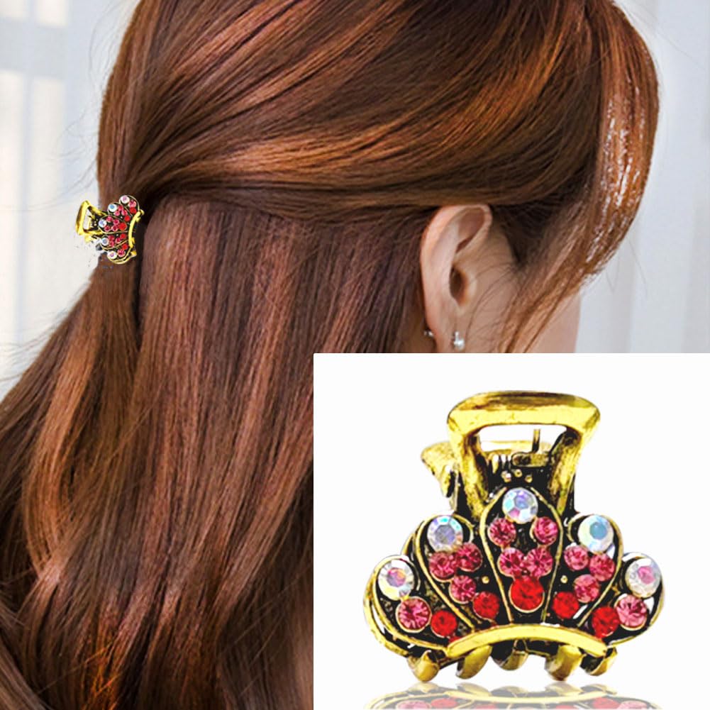 PBQOA Vintage Metal Hair Clips – Crystal Rhinestone Claw Barrette Set for Women
