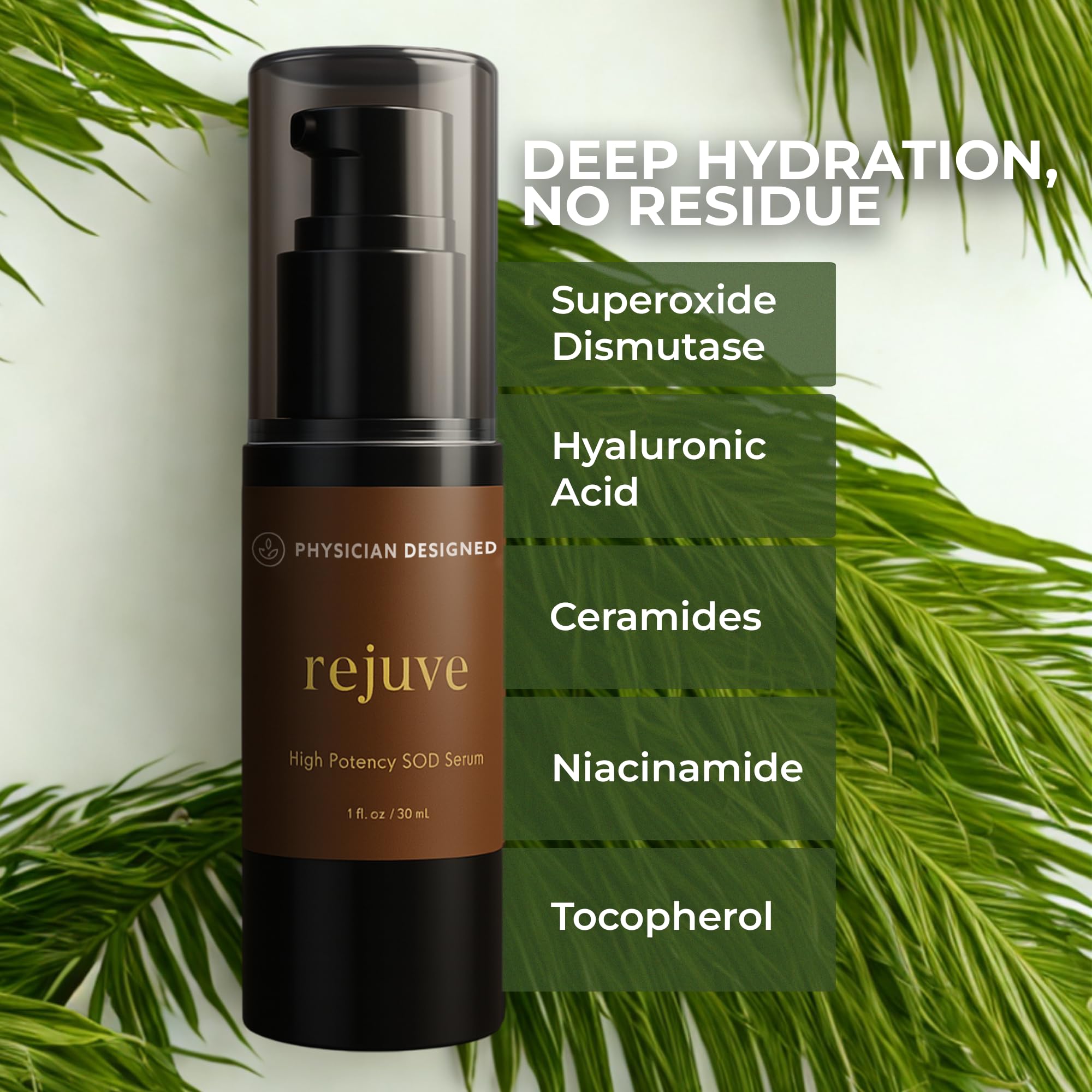 PD VARS Rejuve Superoxide Dismutase Serum – High Potency SOD + Hyaluronic Acid, Deep Hydration, 30ML