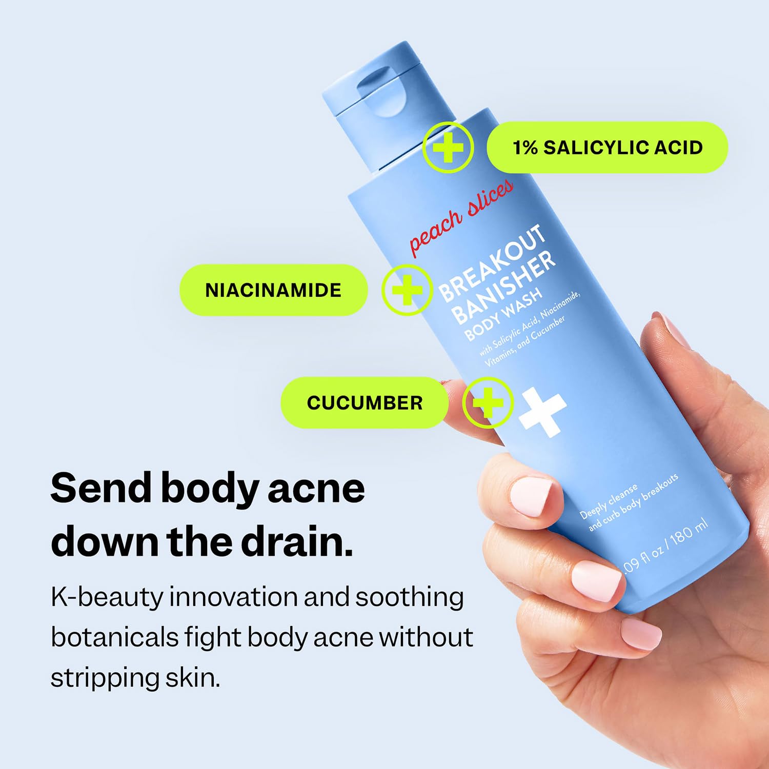 Peach Slices Breakout Banisher Body Wash – 1% Salicylic + Glycolic, Niacinamide, Cucumber | Vegan & Cruelty-Free