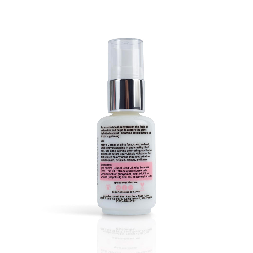 Peaches Skin Care Renew Facial Oil – Grape Seed, Olive & Bergamot | Age-Defying Radiant Skin (1 oz)