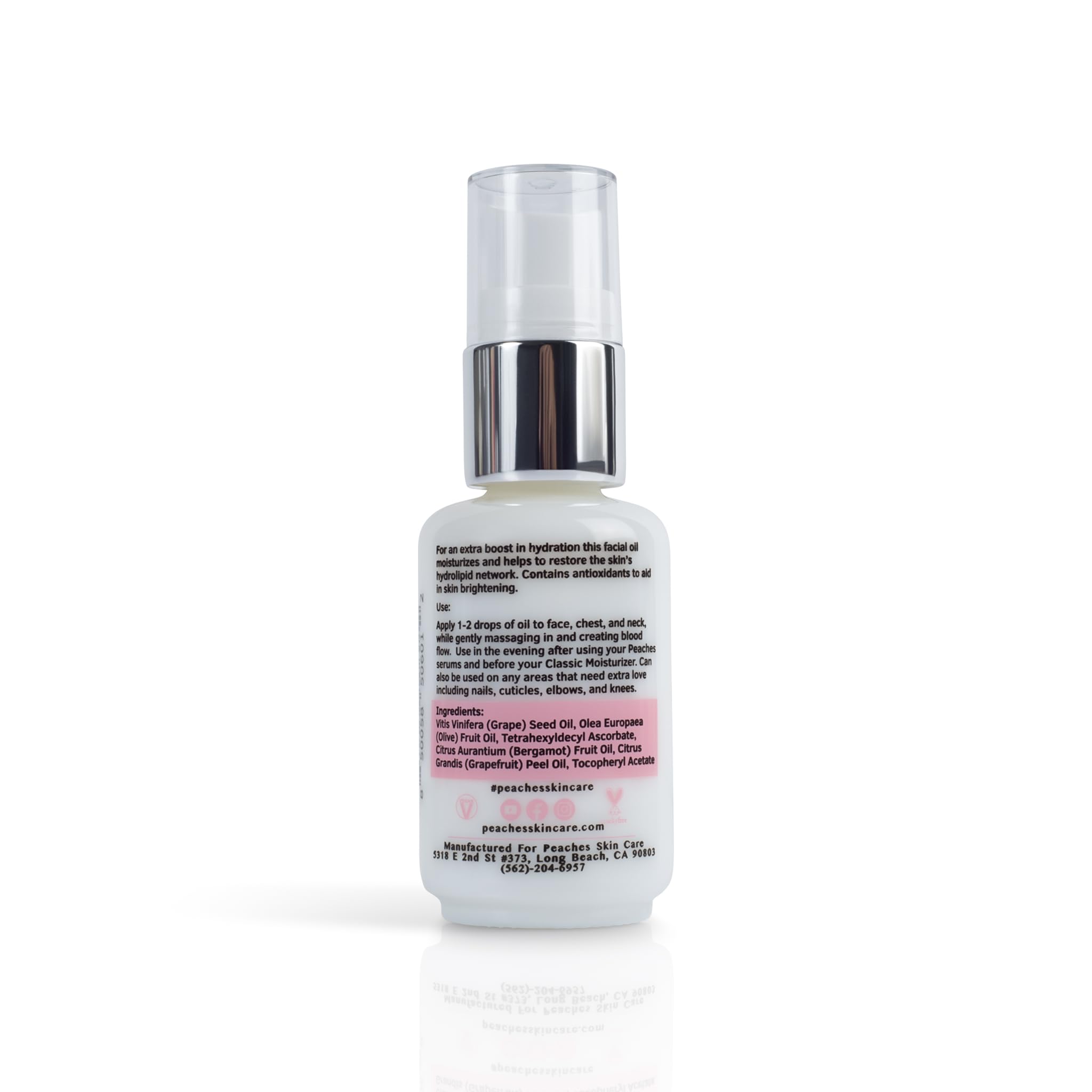 Peaches Skin Care Renew Facial Oil – Grape Seed, Olive & Bergamot | Age-Defying Radiant Skin (1 oz)