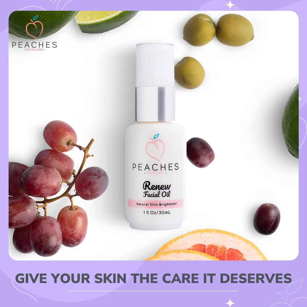 Peaches Skin Care Renew Facial Oil – Grape Seed, Olive & Bergamot | Age-Defying Radiant Skin (1 oz)