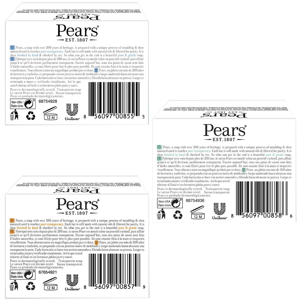 Pears Soap 3-Pack – Pure Glycerin Bars with Mint, Lemon & Oils (4.4 oz each)