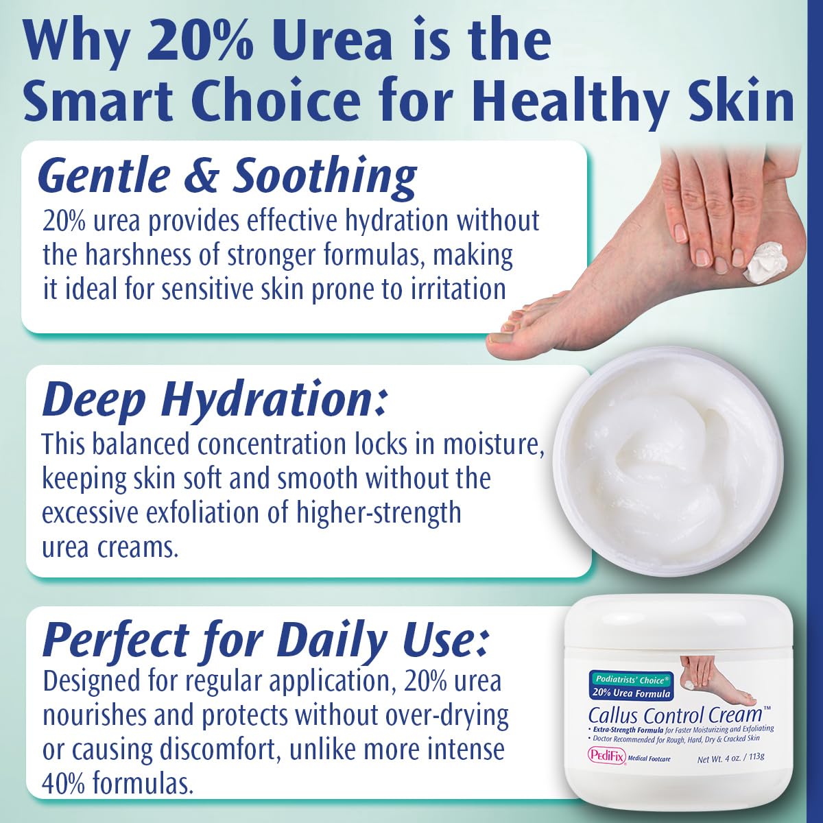 Pedifix Podiatrists' Choice 20% Urea Foot Cream – Extra Strength Callus Control, 4 oz