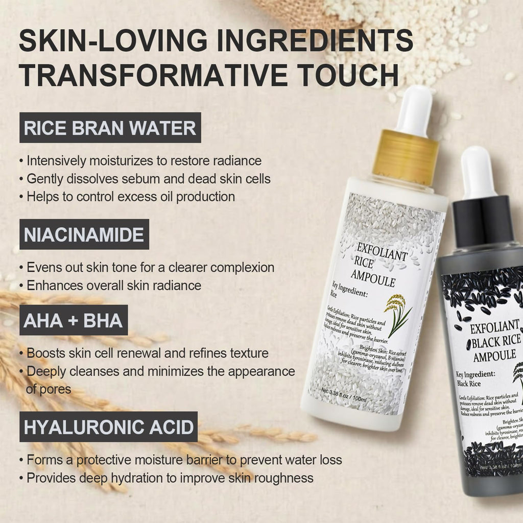 Peel Shot Glow Rice Ampoule Duo – Exfoliant Serum & Peeling Scrub with Rice Water & Niacinamide (Face & Body) 3.4 oz