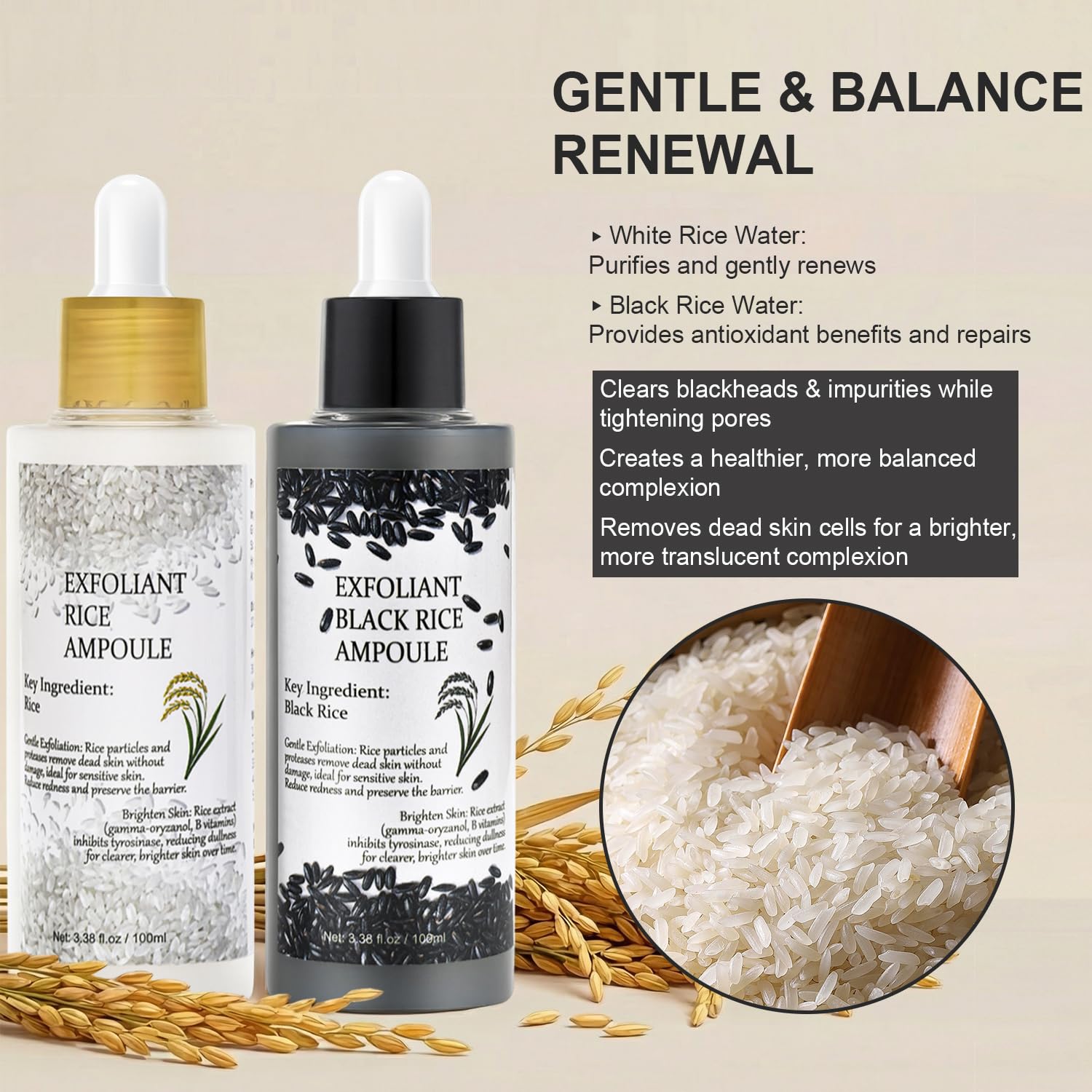Peel Shot Glow Rice Ampoule Duo – Exfoliant Serum & Peeling Scrub with Rice Water & Niacinamide (Face & Body) 3.4 oz