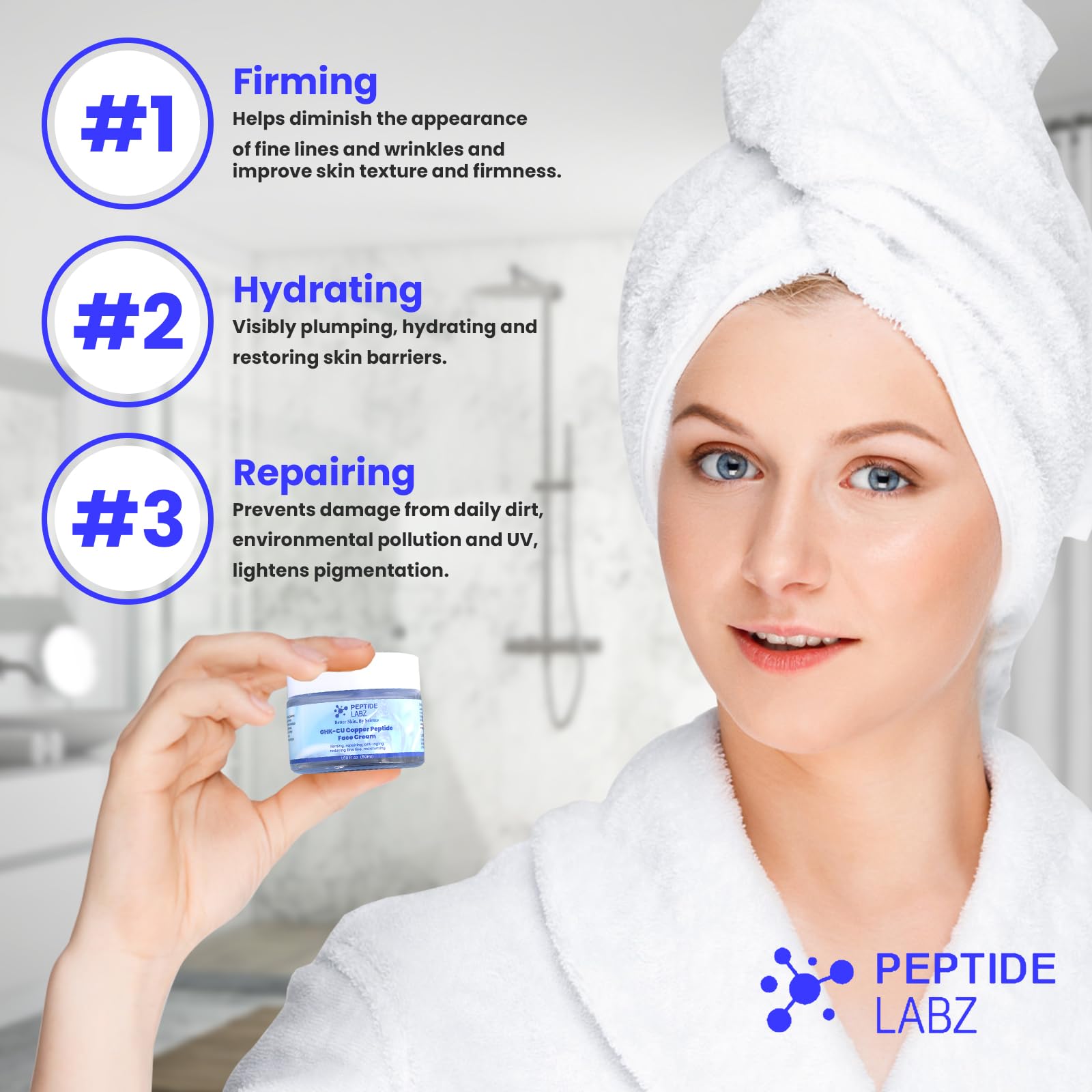 PeptideLabz Copper Peptide Face Cream – Firming, Repair, and Hydration (1.7 oz)