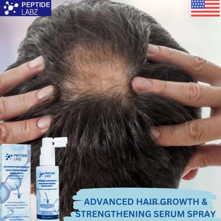 PeptideLabz Hair Growth Serum Spray – Acetyl Tetrapeptide-3, Biotinoyl Tripeptide-1, Caffeine, Licorice Root Extract