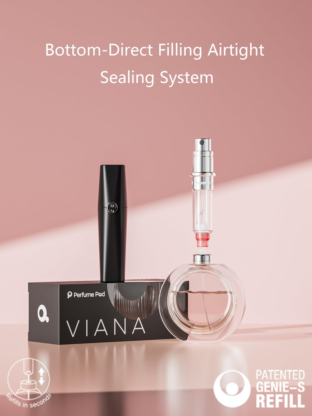 Perfume Pod ATOM Refillable Perfume Atomizer (ATOM01, Black) — Travel-Ready HD Mist