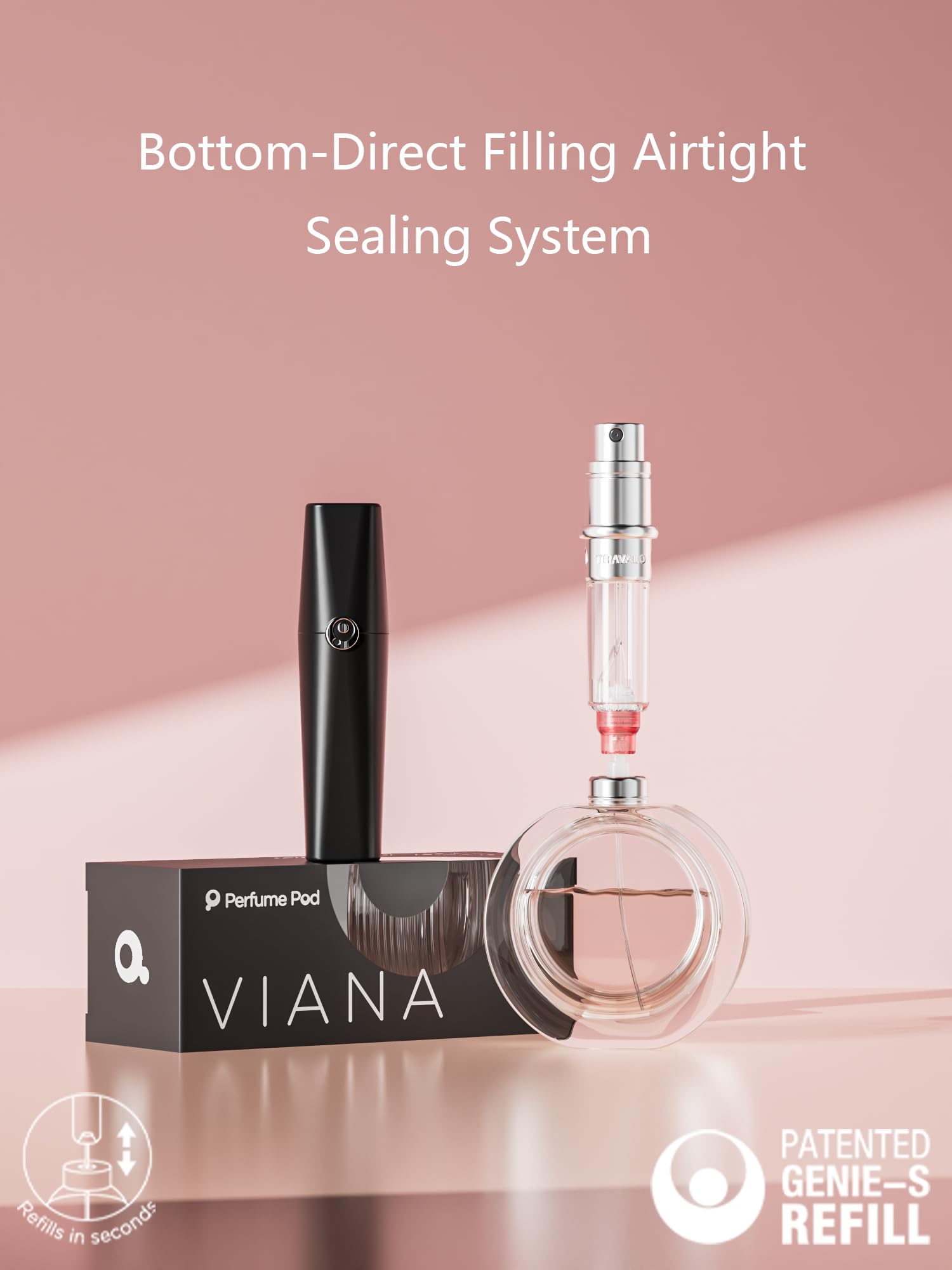 Perfume Pod ATOM Refillable Perfume Atomizer (ATOM01, Black) — Travel-Ready HD Mist