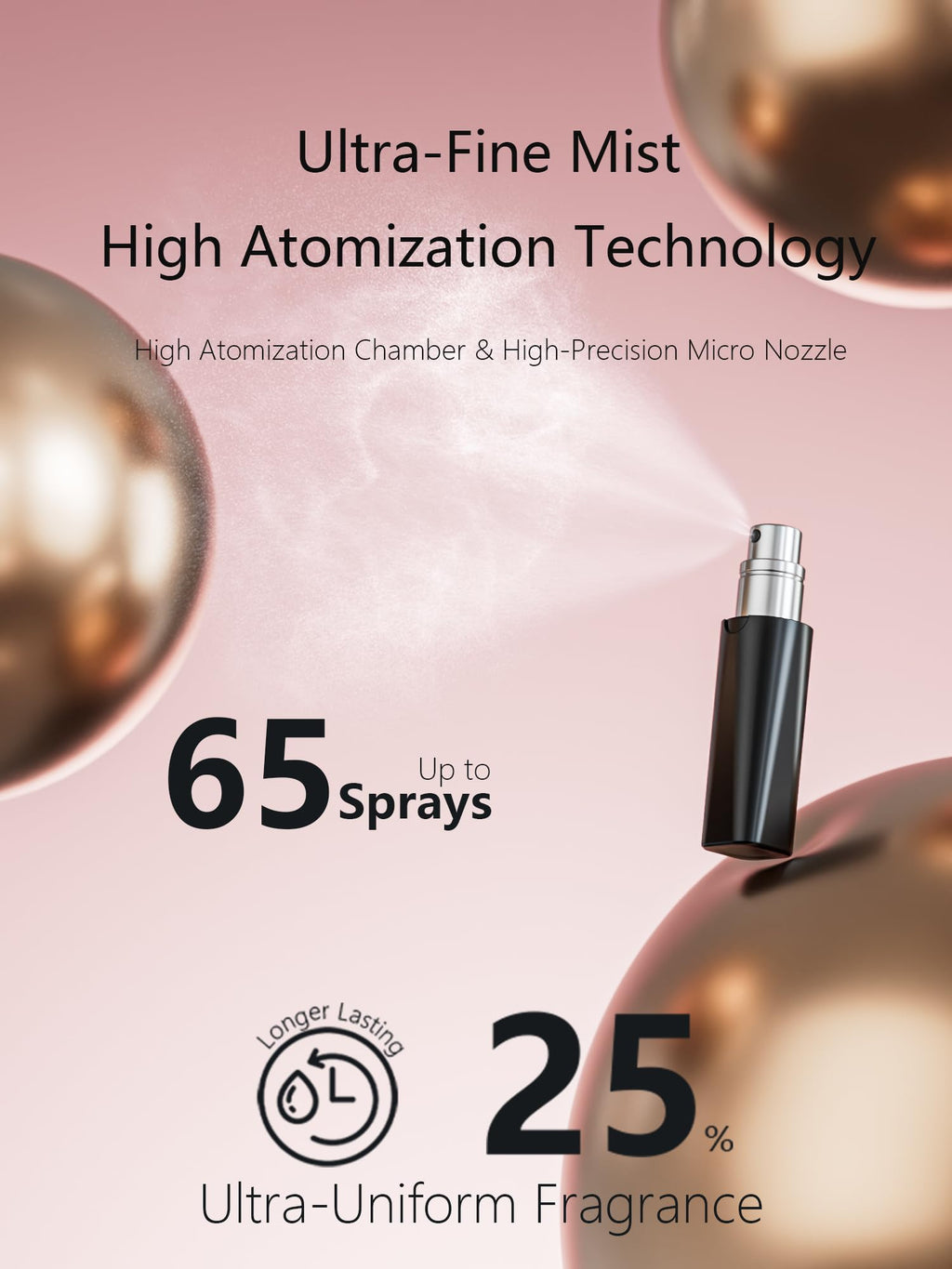 Perfume Pod ATOM Refillable Perfume Atomizer (ATOM01, Black) — Travel-Ready HD Mist