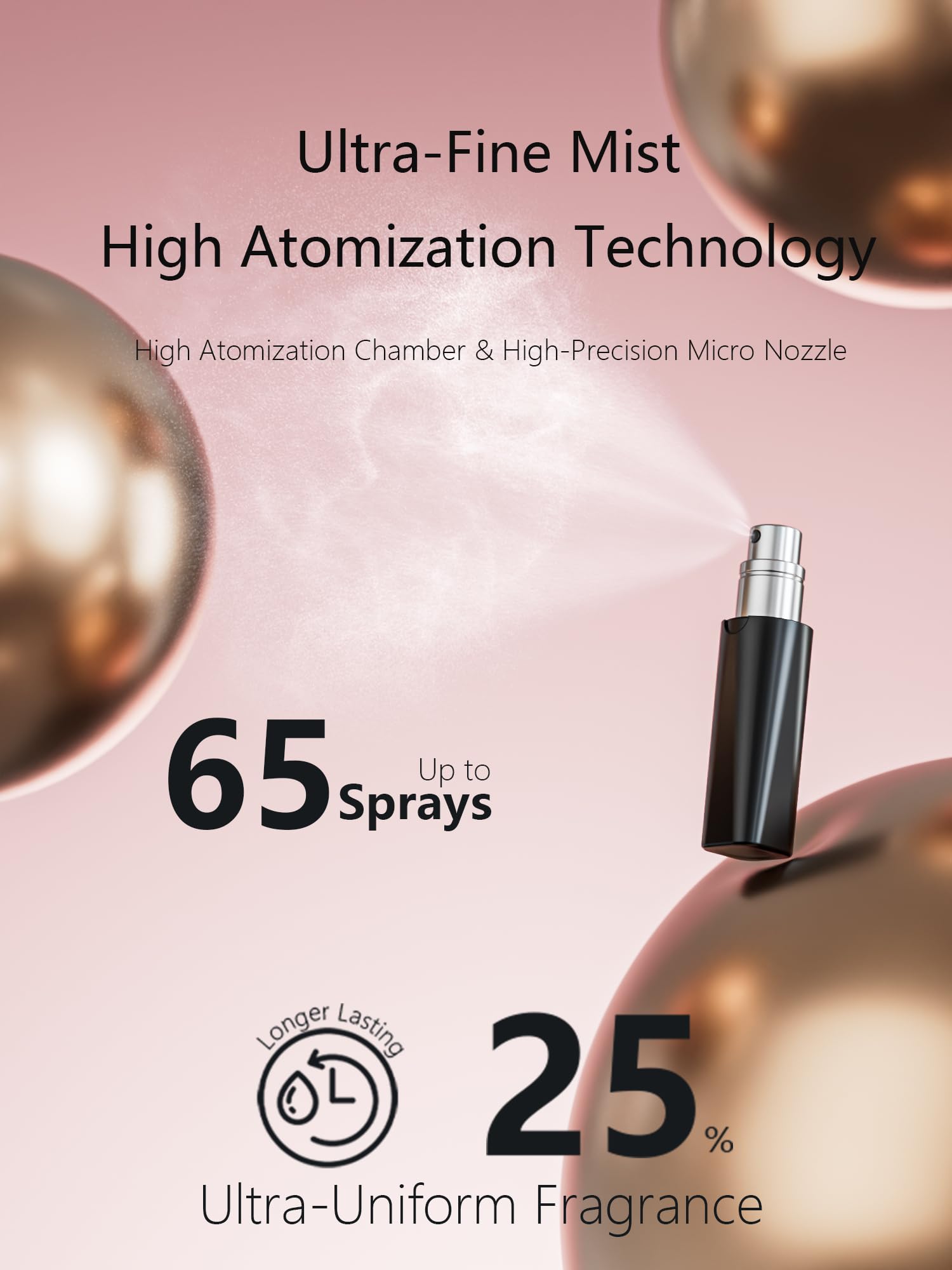 Perfume Pod ATOM Refillable Perfume Atomizer (ATOM01, Black) — Travel-Ready HD Mist
