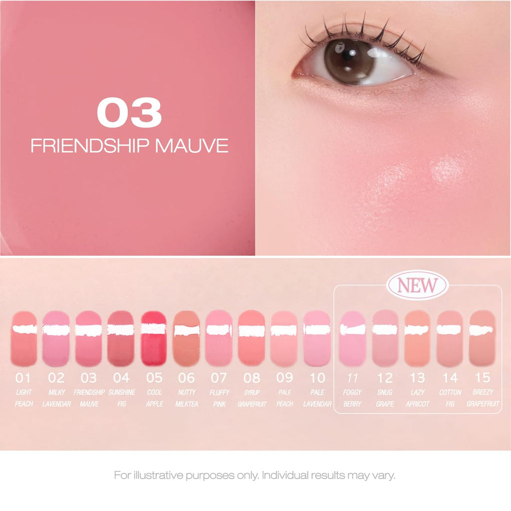 PERIPERA Syrupy Tok Cheek 5 Colors – Dewy Liquid Blush, Hydrating Finish (03 Friendship Mauve, One Size)