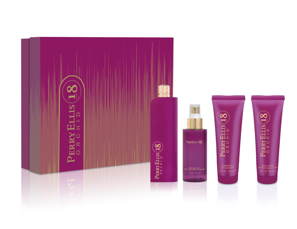 Perry Ellis 18 Orchid Gift Set for Women - 4-Piece EDP + Body Care