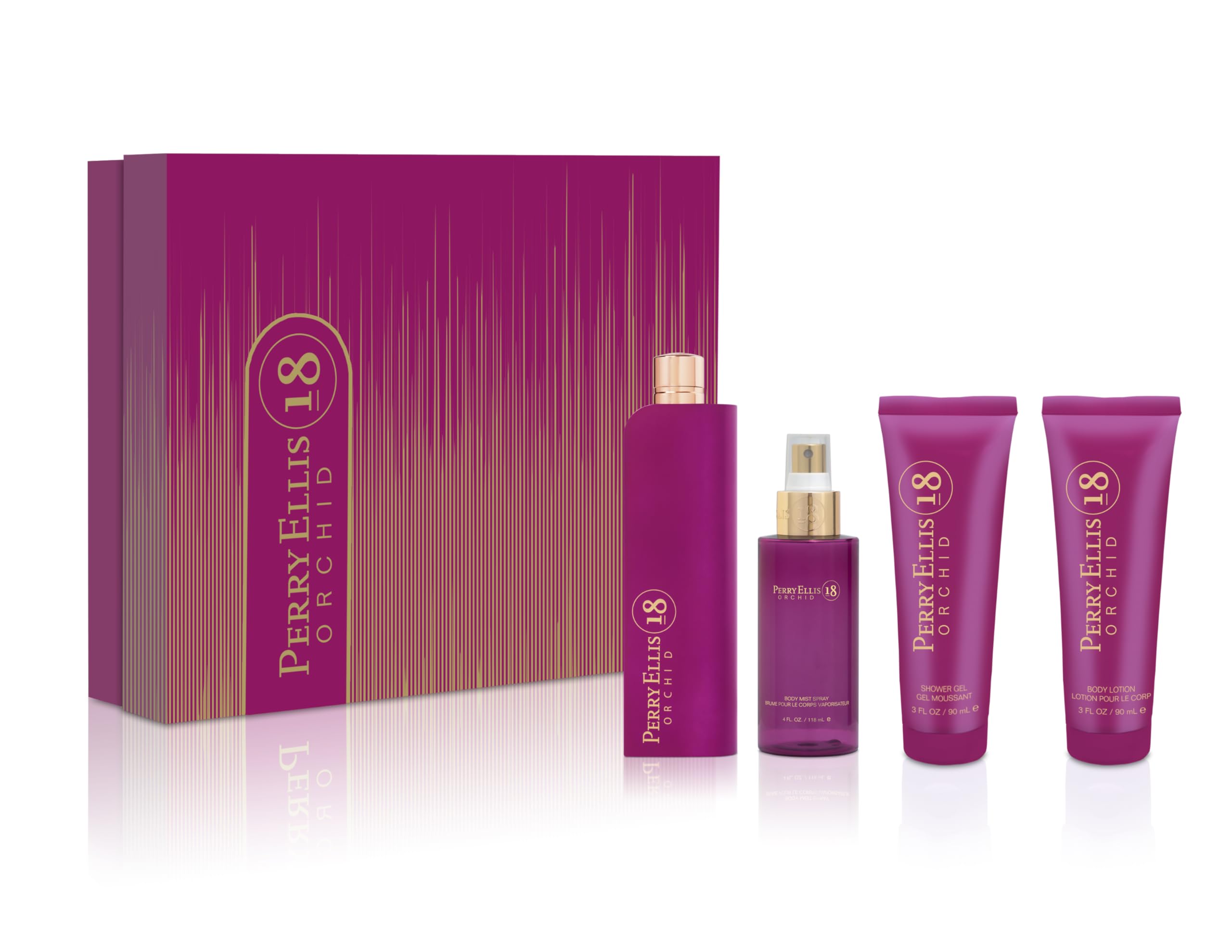 Perry Ellis 18 Orchid 4-Piece Gift Set – EDP & Body Care for Women
