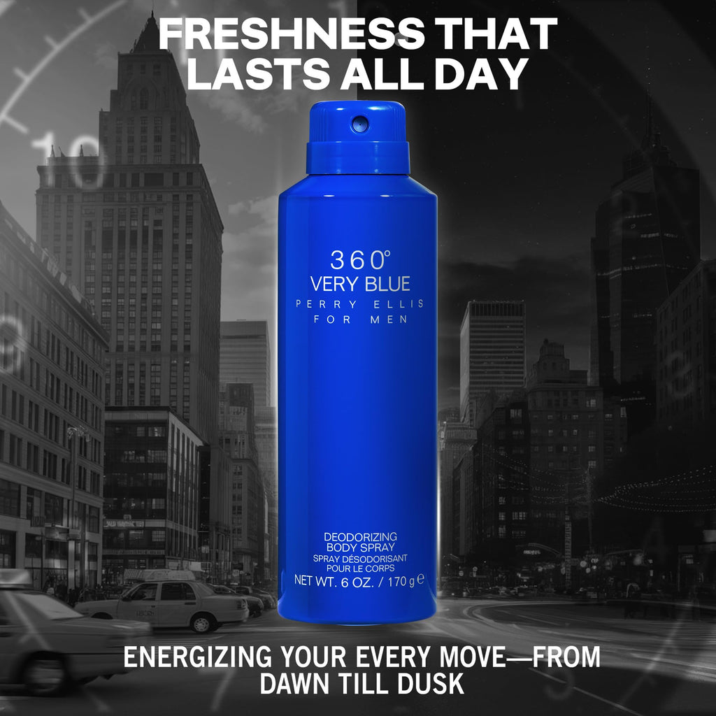 Perry Ellis 360° Very Blue Body Spray for Men - 6 oz | Citrus, Bergamot & Amber Notes