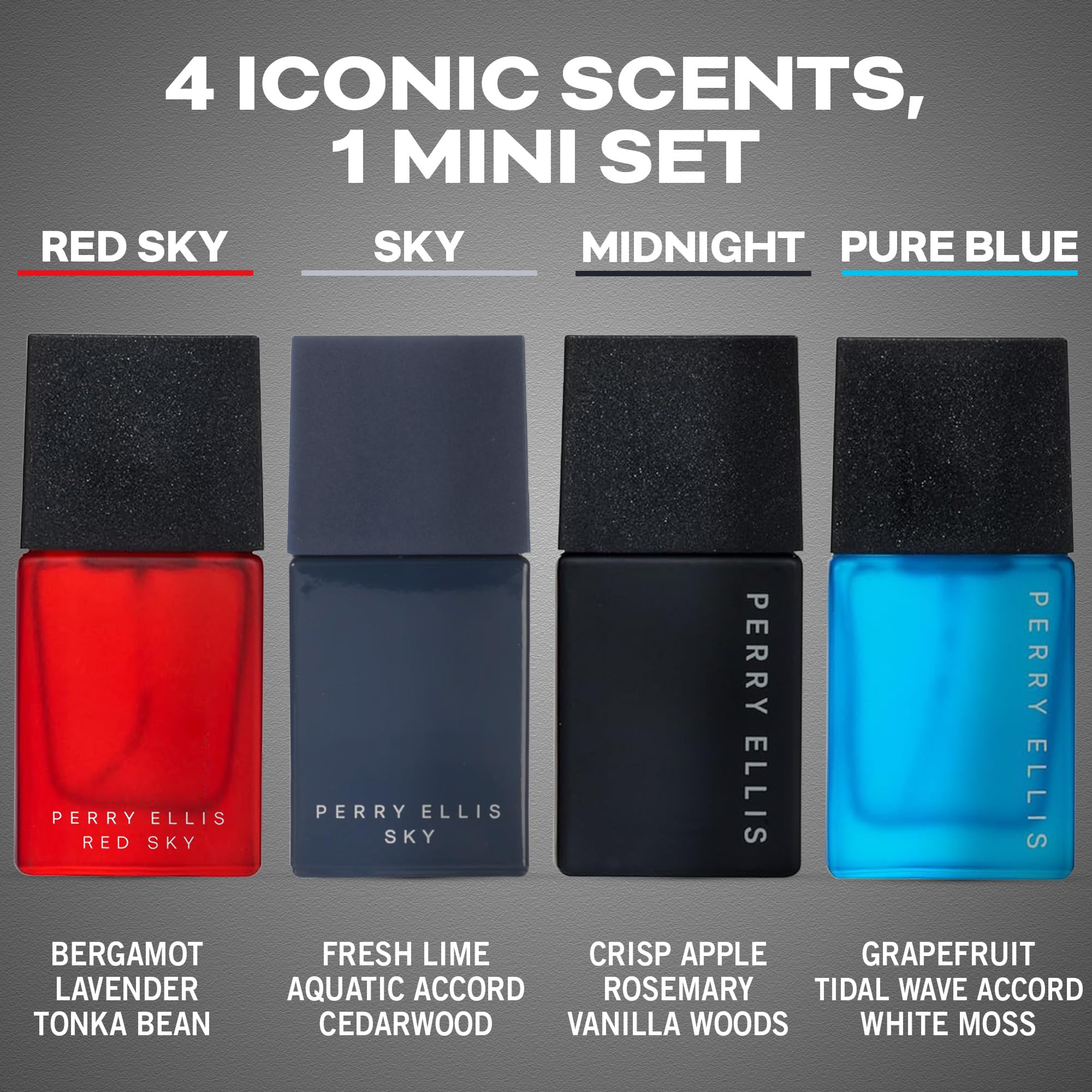 Perry Ellis Men's Mini Coffret Gift Set - Red Sky, Sky, Midnight & Pure Blue (4 x .25 oz EDT Travel Sprays)
