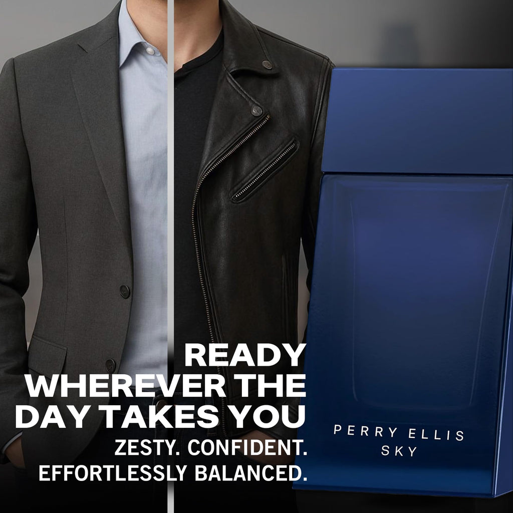Perry Ellis Sky Eau de Toilette for Men – Fresh Bergamot, Lime & Cedarwood, 3.4 oz (100 mL)