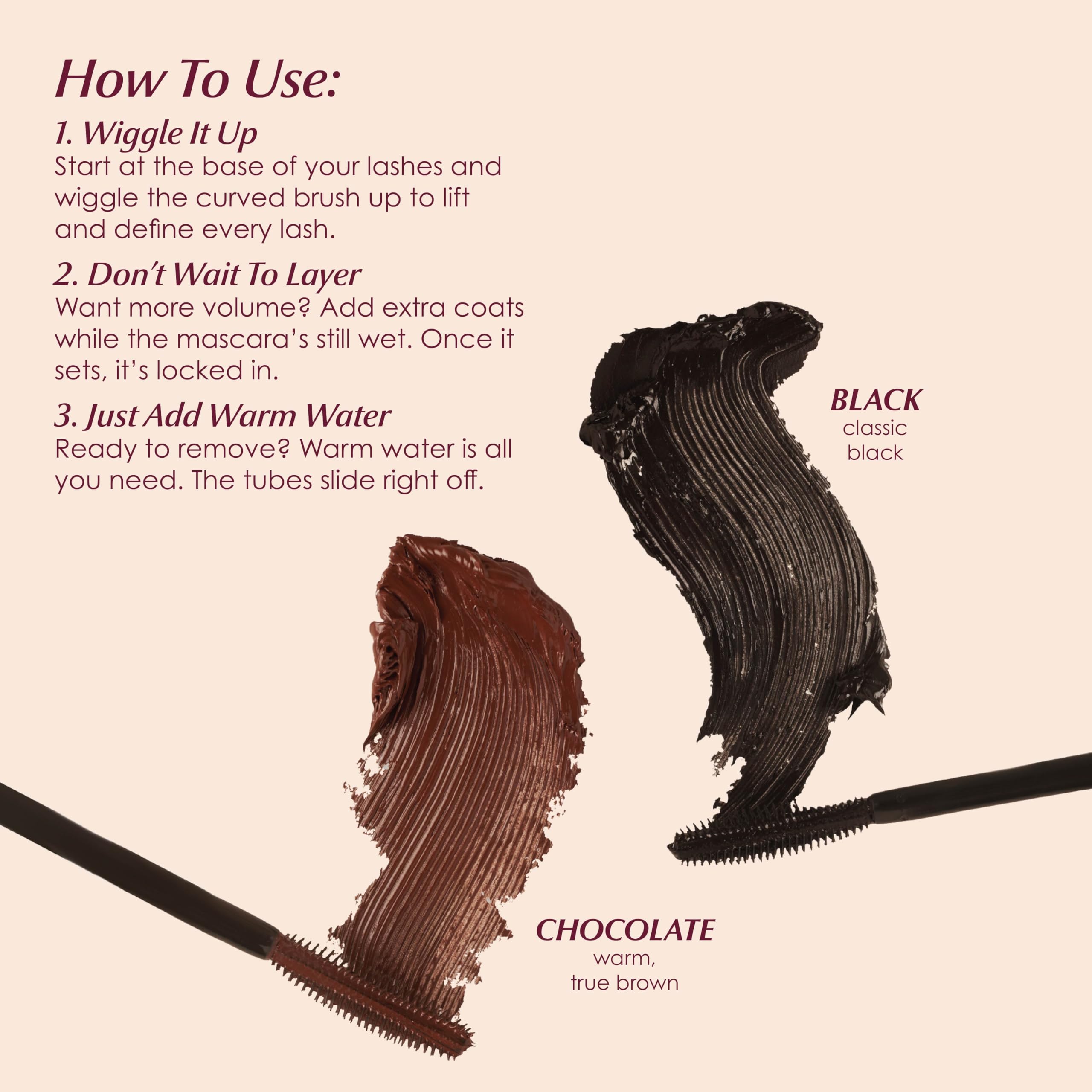 PERSONA Volumizing Tubing Mascara | Lift, Lengthen & Define | Water-Removable, Buildable Volume (Chocolate) — Made in Italy