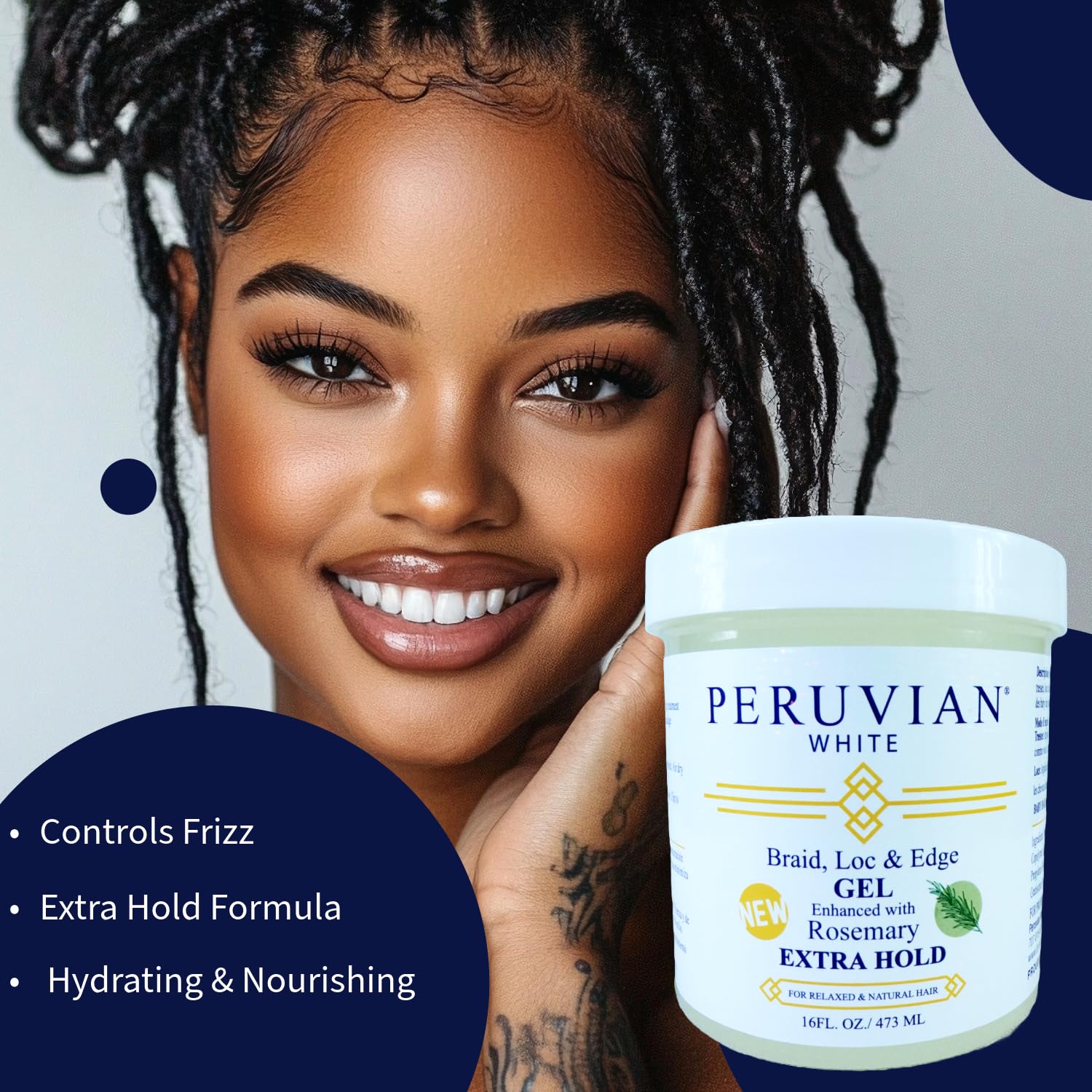Peruvian White Braid, Loc & Edge Gel EXTRA HOLD – Rosemary, 16 oz