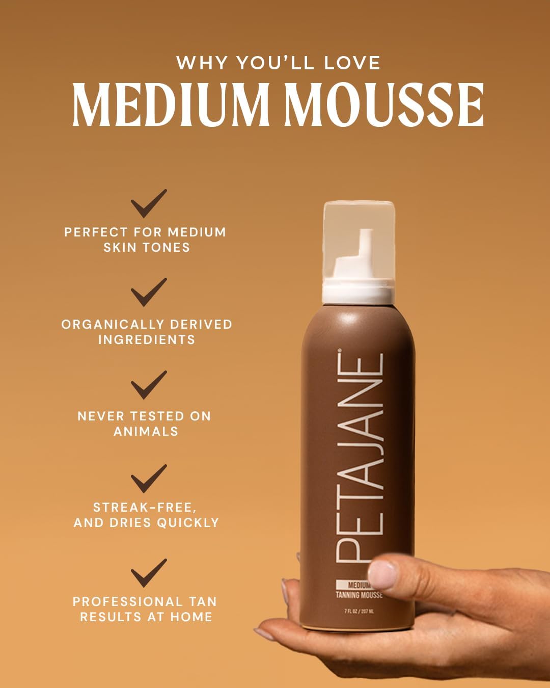 Peta Jane Medium Tanning Mousse – Pack of 2, 7 fl oz | Natural-Looking, Quick-Dry Self-Tanner