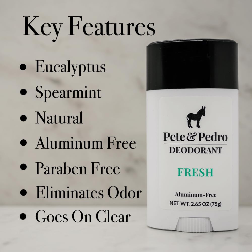 Pete & Pedro Fresh Natural Deodorant – Aluminum-Free, Eucalyptus & Spearmint | Vegan, Paraben Free | 2.65 oz