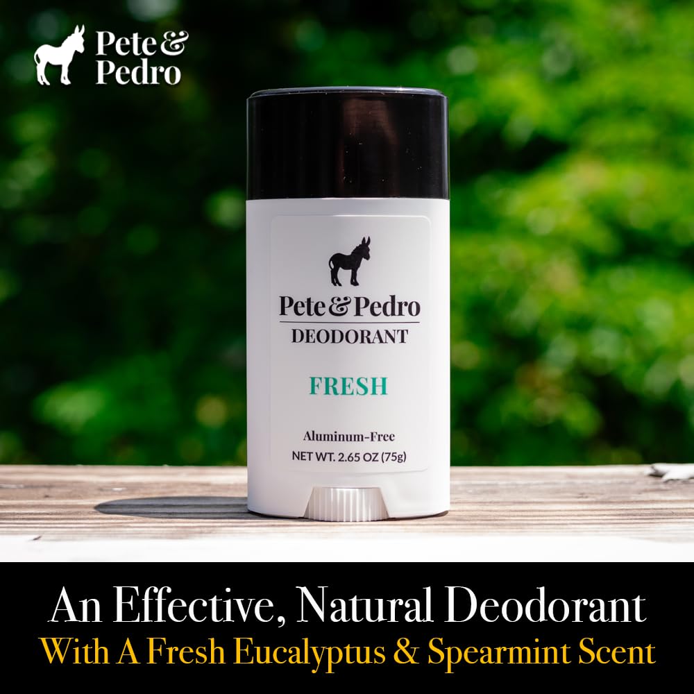 Pete & Pedro Fresh Natural Deodorant – Aluminum-Free, Eucalyptus & Spearmint | Vegan, Paraben Free | 2.65 oz