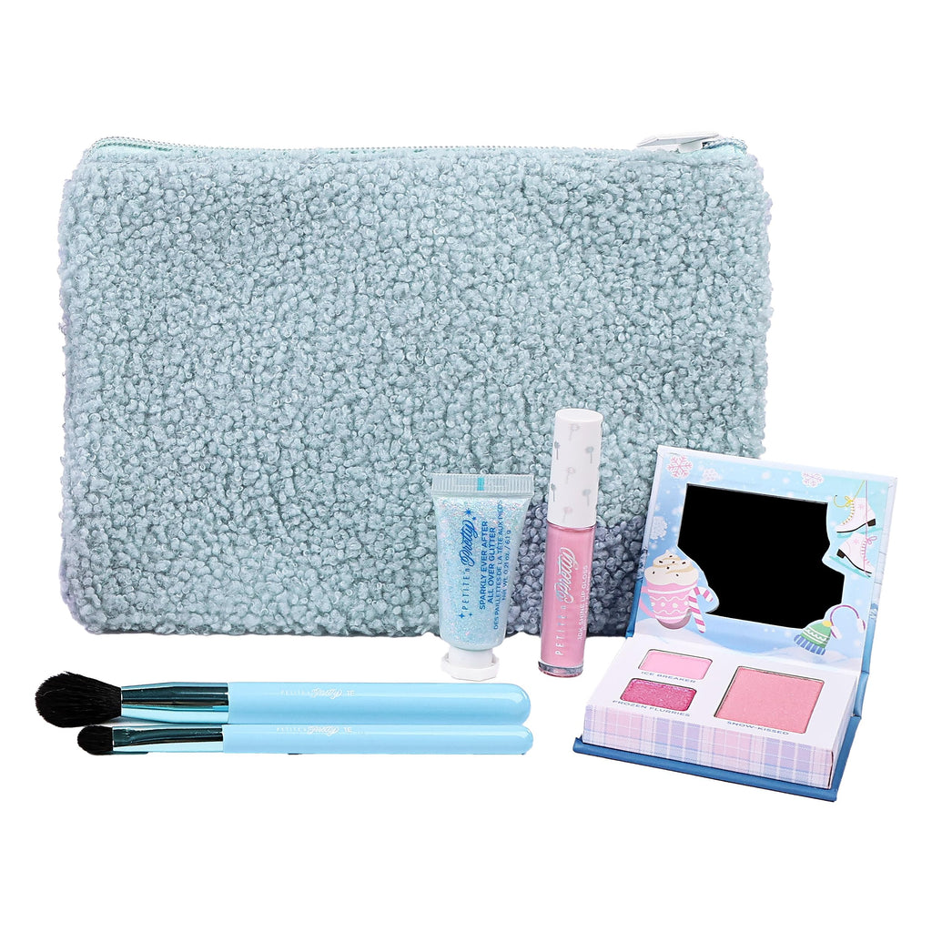 Petite 'N Pretty Sparkle Storm Gift Set for Kids, Tweens & Teens – Palette, Brushes, Lip Gloss & Glitter in Blue Sherpa Bag