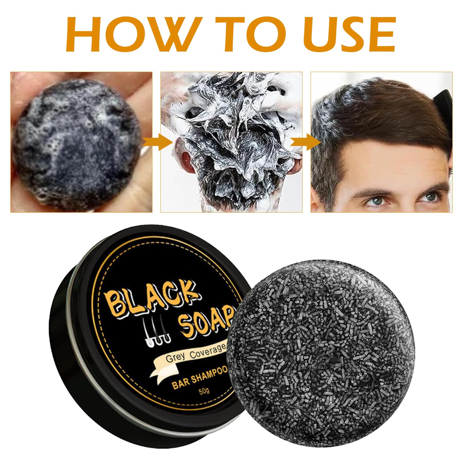 pewatul Gray Hair Reverse Bar Soap Natural Black Hair Coverage with Ginseng and Black Sesame Vegan 2-Pack