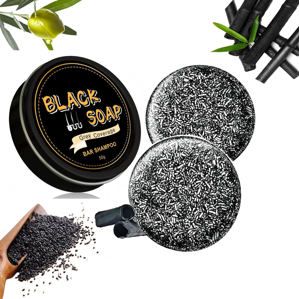 pewatul Gray Hair Reverse Bar Soap Natural Black Hair Coverage with Ginseng and Black Sesame Vegan 2-Pack
