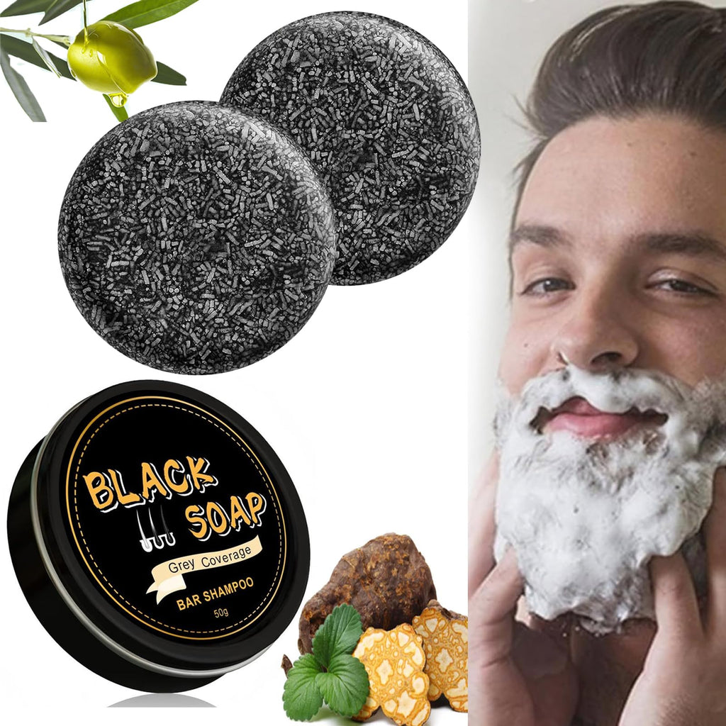 pewatul Gray Hair Reverse Bar Soap Natural Black Hair Coverage with Ginseng and Black Sesame Vegan 2-Pack