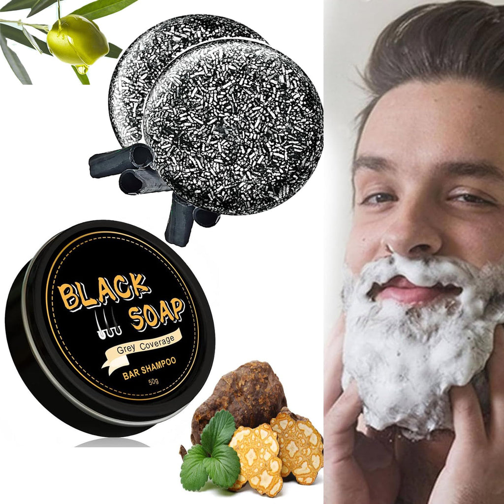 pewatul Gray Hair Reverse Bar Soap Natural Black Hair Coverage with Ginseng and Black Sesame Vegan 2-Pack