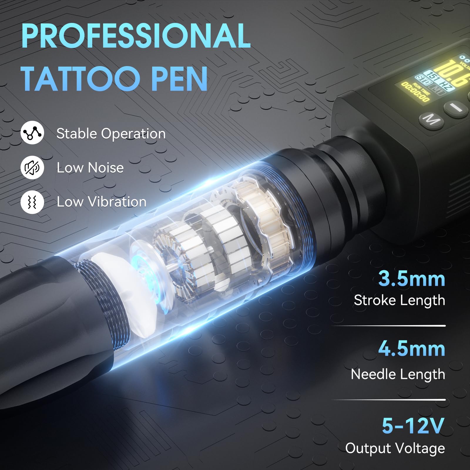 PFARRER Wireless Tattoo Kit with 2 Batteries & Digital Display