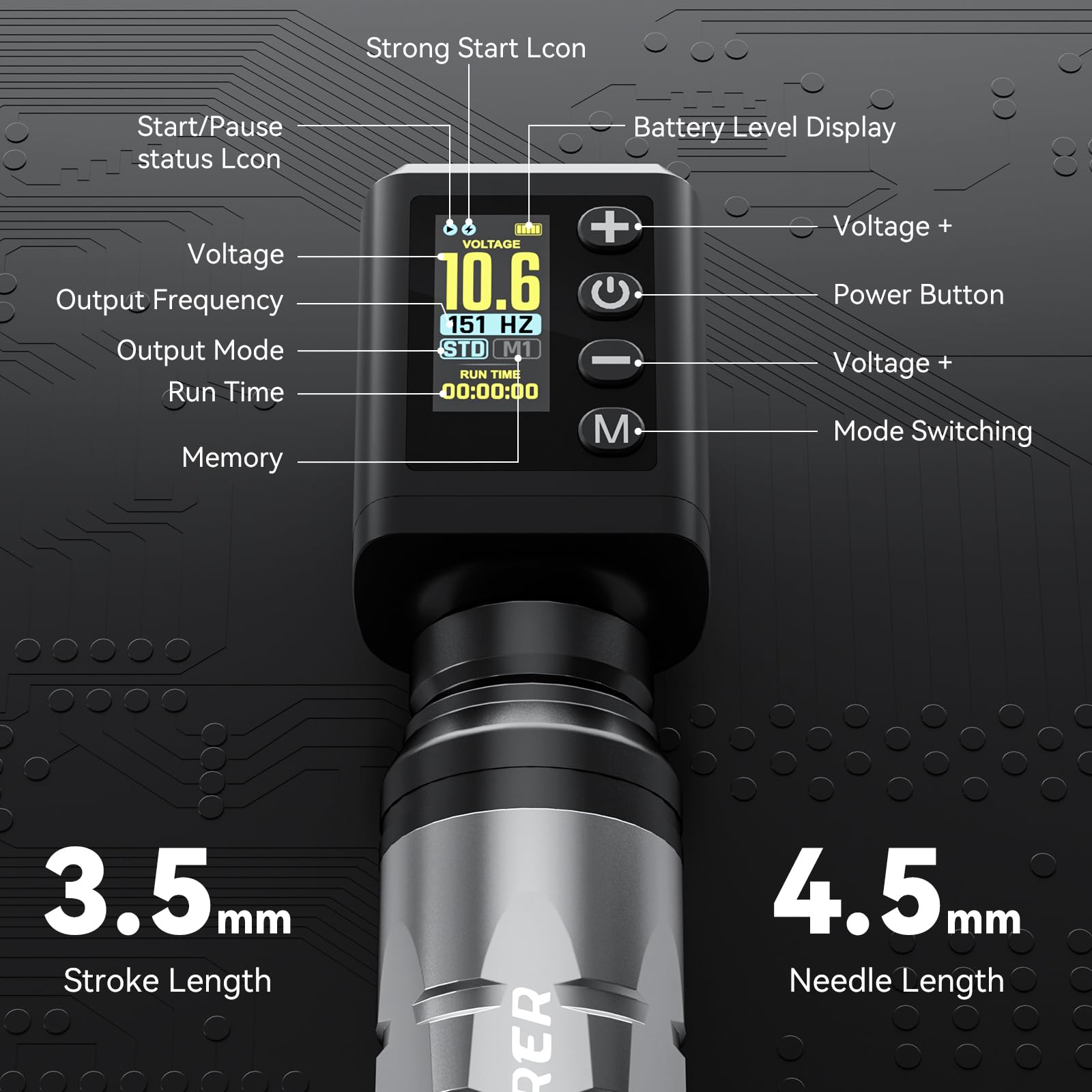 PFARRER Wireless Tattoo Kit with 2 Batteries & Digital Display
