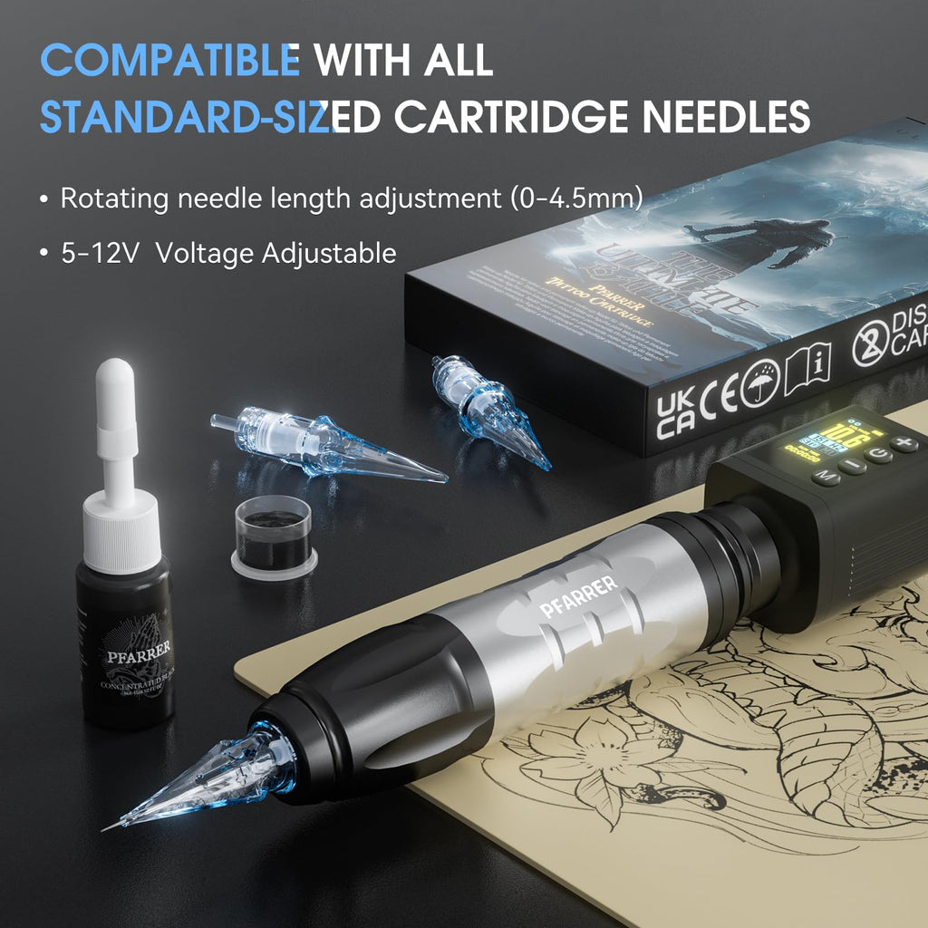 PFARRER Wireless Tattoo Kit with 2 Batteries & Digital Display